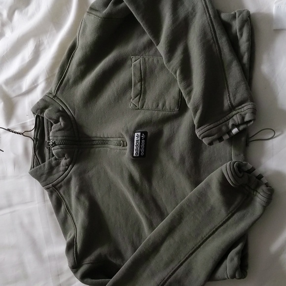 Adidas Cropped Olive Quarter Zip Sweatshirt - Picture 1 of 6